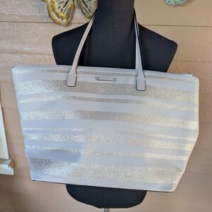 Kate Spade Silver Glitter Stripe Tote